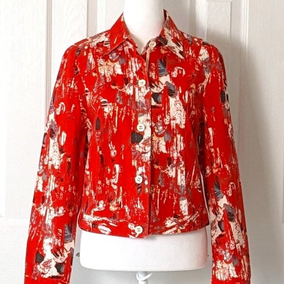 SPANNER Women's Button Down Jacket  Size 8  Orange Abstract  NWOT - Picture 2 of 6